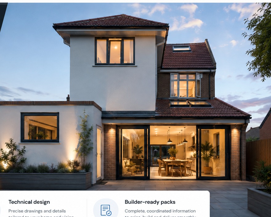 Contemporary residential extension at dusk